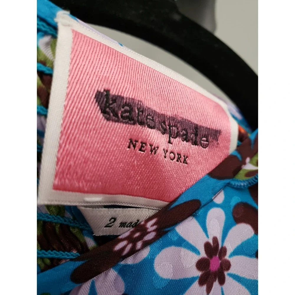 NEVER WORN Kate Spade Pacific Petals Floral Dress SZ 0 Jacquard Silk Blue Ruffle - Picture 4 of 6